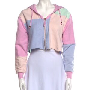 Love Shack Fancy Pastel Color Block Zip Up Hoodie Hooded Jacket Sweatshirt